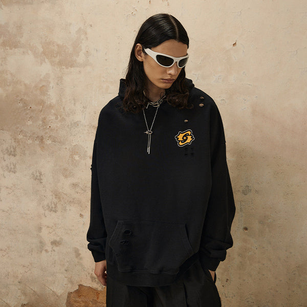Sudadera Holgada con Diseño Desgastado - Estilo Casual Versátil