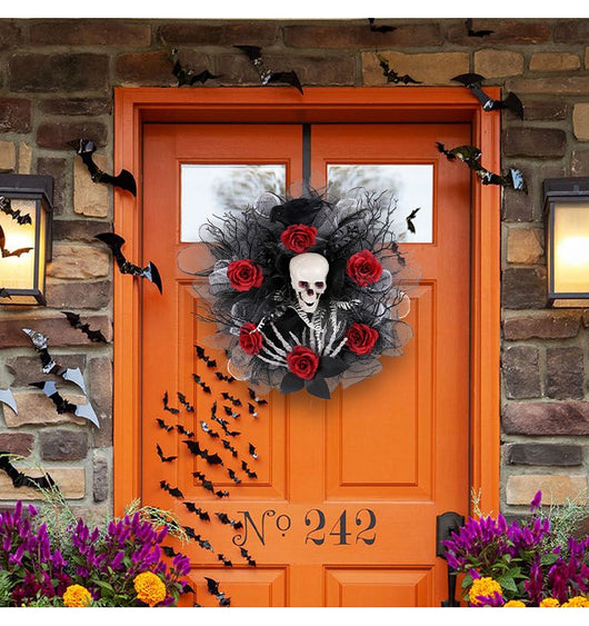 Guirnalda de Calaveras y Rosas Rojas Halloween para Puerta - Image 13