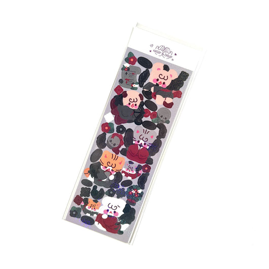 Korean style cartoon animal angel stickers with clouds and architectural elements on a blue sheet. - Image 9