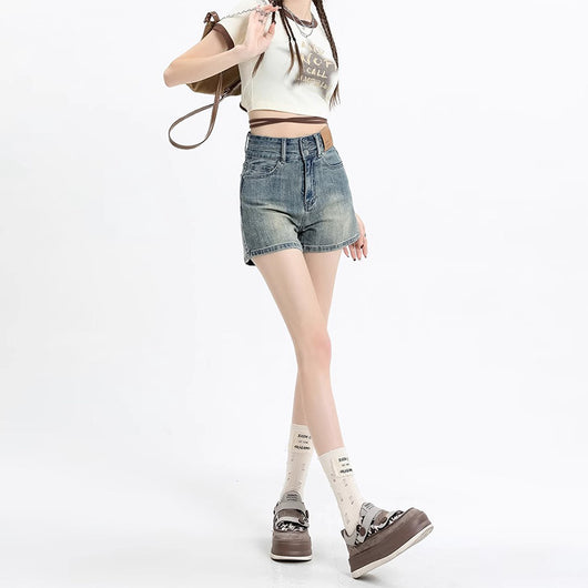 Short Denim Ajustado Cintura Alta Efecto Reductor Retro Vintage - Image 3