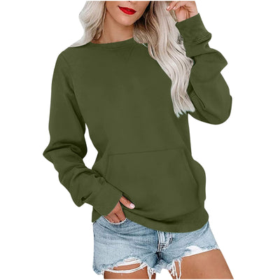 Sudadera Suelta de Color Liso con Cuello Redondo para Mujer - Image 16