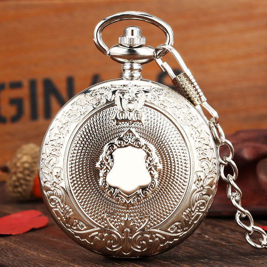 Reloj de Bolsillo Grande Estilo Vintage con Patrón de Escudo Dorado y Movimiento Cuarzo - Image 7