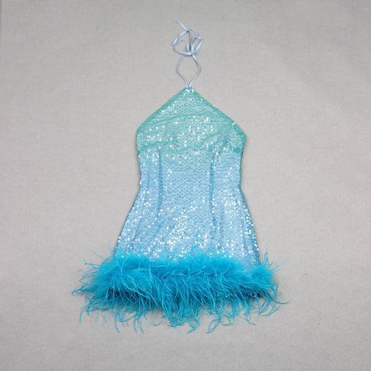 Vestido de Fiesta con Lentejuelas y Tirantes Plumados - Image 15