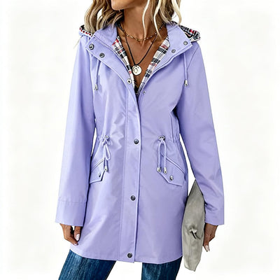 Abrigo a Cuadros con Capucha y Cintura Ajustada para Mujer - Image 5