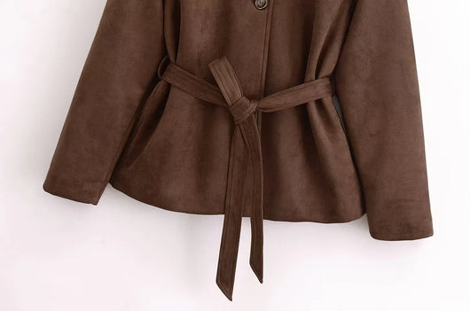 Chaqueta Camisa Polo Suede con Cinturón - Manga Larga Oversize - Image 11