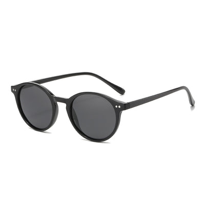 Round black full-rim sunglasses with vibrant blue polarized lenses, ideal for sun protection and fashion. - Image 4