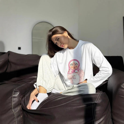 Blusa Suelta Estampada de Manga Larga para Mujer - Image 4