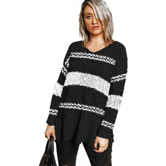 Suéter Rayado Suelto con Escote en V para Mujer - Estilo Europeo y Americano - Image 8