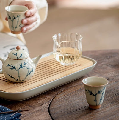 Juego de Té Gaiwan Porcelana Pintada a Mano con Diseño Bambú Azul - Image 14