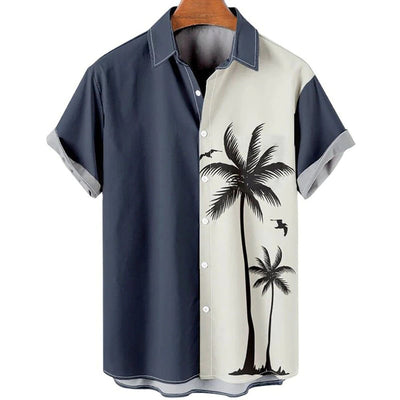 Camisa Casual Slim Estampado 3D Playa Manga Corta para Hombre - Image 25