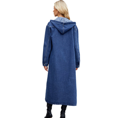 Abrigo Denim Largo con Capucha Efecto Desgastado para Mujer - Image 5