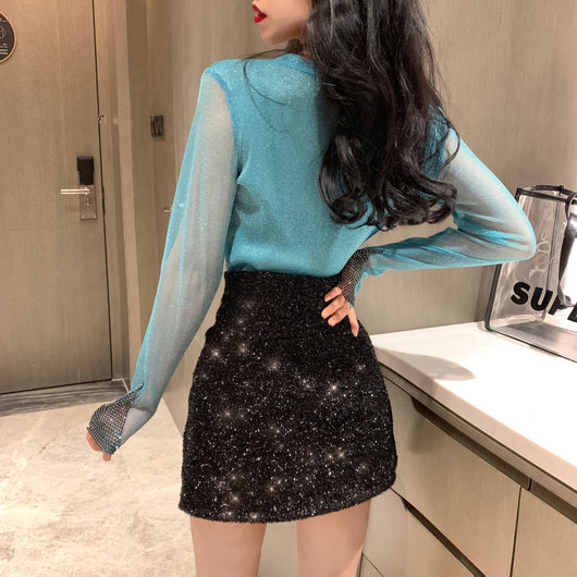 Blusa de Malla de Seda Otoñal Versátil con Mangas Largas - Image 14