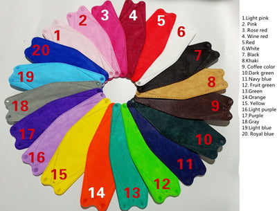 20 different colored 3D four-layer folding disposable masks arranged in a fan shape, each numbered with a corresponding color name. - Image 5