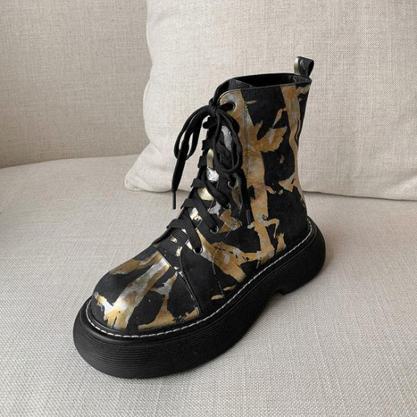 Botas Martin de Plataforma con Estampado en Cuero Genuino - Estilo Nicho Exclusivo