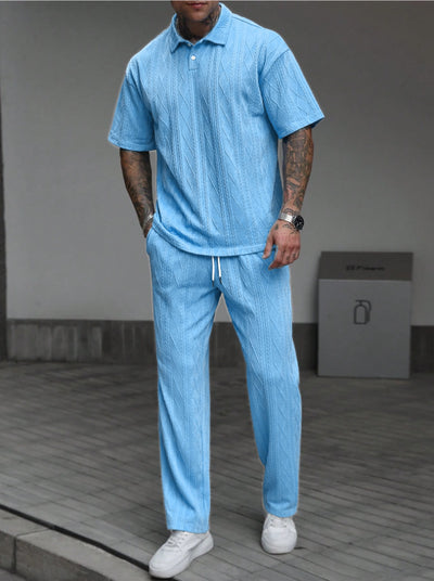 Conjunto Polo Jacquard Texturizado para Hombre - Pantalón Corto Casual dos Piezas - Image 19