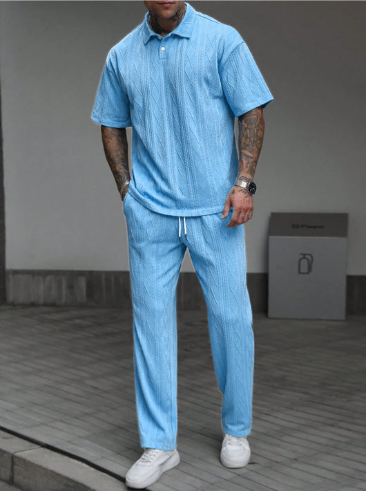 Conjunto Polo Jacquard Texturizado para Hombre - Pantalón Corto Casual dos Piezas - Image 19