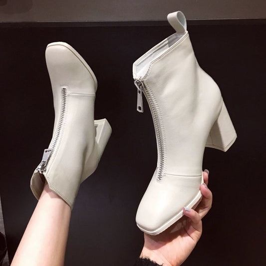 Botas Cortas Retro para Mujer con Punta Cuadrada y Tacón Grueso - Image 2