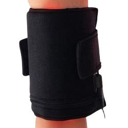 Two red light therapy wristbands with multiple bright LED lights and black adjustable straps, emitting a red glow. - Image 3
