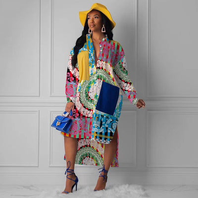 Vestido Camisero Estampado Suelto con Abertura Frontal - Image 8