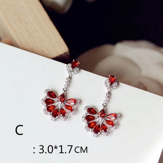 Aretes Largos de Novia con Rubí Rojo Paloma Talla Cuadrada Redonda - Image 32