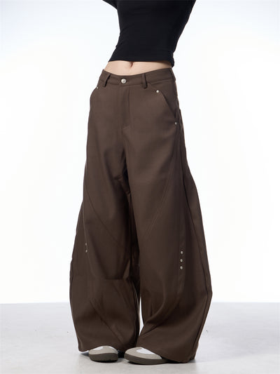 Pantalones Anchos de Tiro Alto con Costura Decorativa para Mujer - Image 15