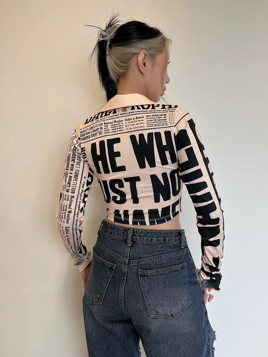 Blusa Manga Larga Combinada con Letras para Mujer - Image 12