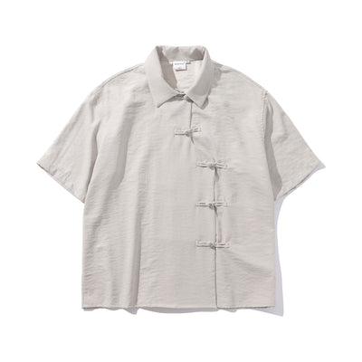 Camisa Corta Estilo Chino Tradicional con Botones de Rana para Hombre - Image 17