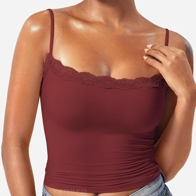 Camiseta Sexy de Encaje con Cuello Cuadrado sin Mangas