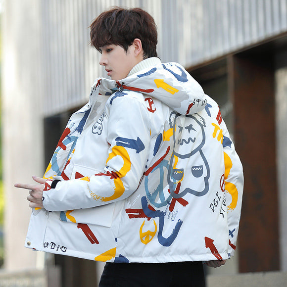 Chaqueta Acolchada con Capucha y Diseño Graffiti para Hombre