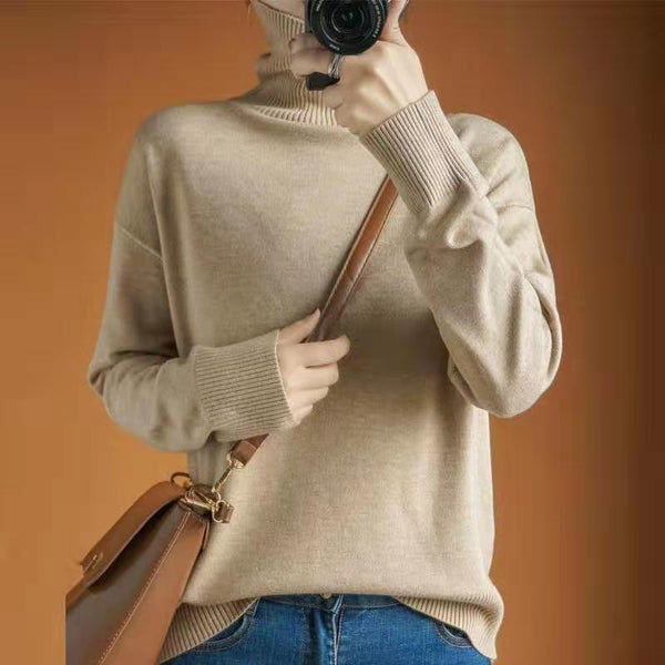 Suéter Cuello Alto Mujer Oversize Cómodo Tejido Grueso