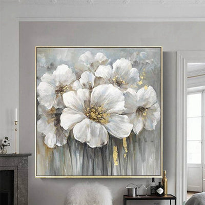 Cuadro de Flores Blancas al Óleo sin Marco