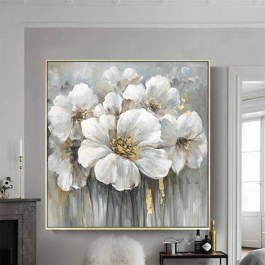 Cuadro de Flores Blancas al Óleo sin Marco