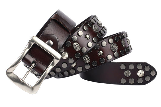 Cinturón de Cuero Genuino Punk con Calavera y Remaches - Hebilla Japonesa Estilo Europeo - Image 17