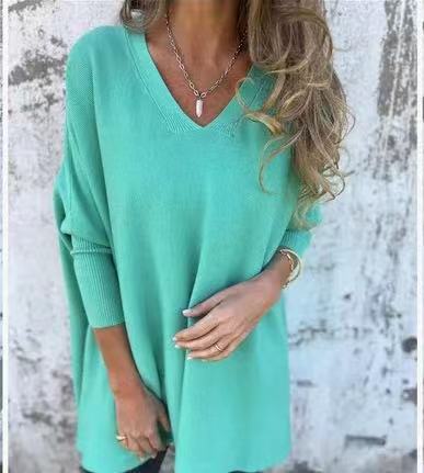 Blusa Larga Tejida Cuello V Suelta para Mujer - Image 26