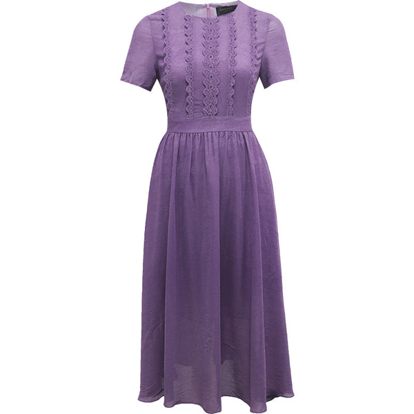 Vestido Morado con Patchwork de Encaje para Mujer - Image 4