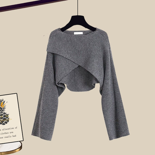 Conjunto de Tres Piezas Otoño-Invierno: Suéter Tejido, Camisa y Pantalón Ancho para Mujer - Image 2