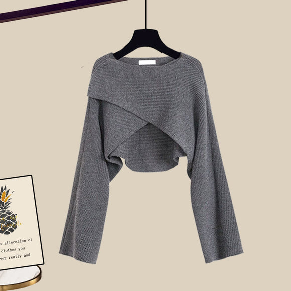 Conjunto de Tres Piezas Otoño-Invierno: Suéter Tejido, Camisa y Pantalón Ancho para Mujer