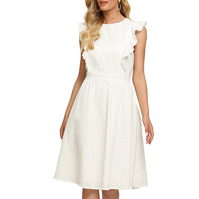 Vestido Liso Sin Mangas con Volantes