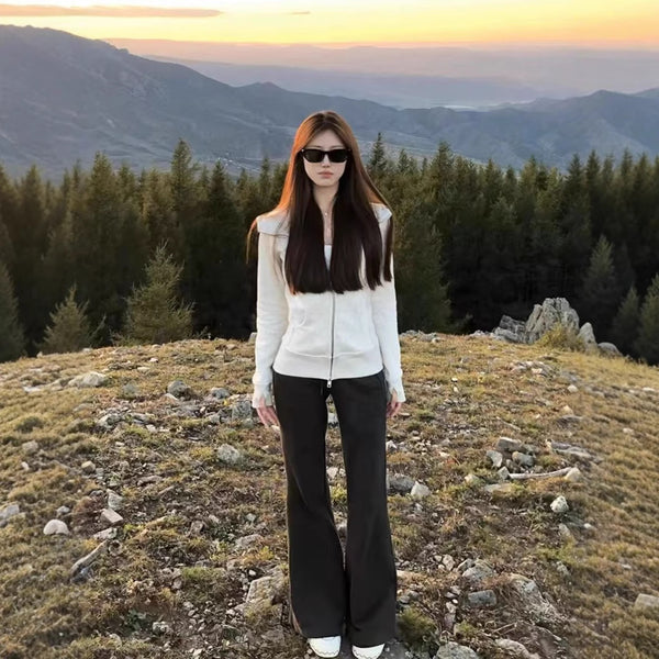 Cardigan Sudadera Ajustado con Capucha y Cierre Moldeador de Cintura