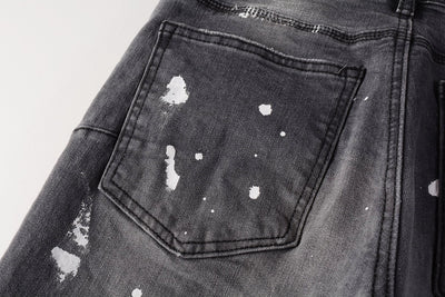 Pantalón Vaquero Gris Rotura Rodilla con Efecto Tinta Salpicada - Image 9