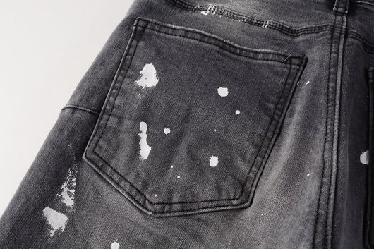 Pantalón Vaquero Gris Rotura Rodilla con Efecto Tinta Salpicada - Image 9