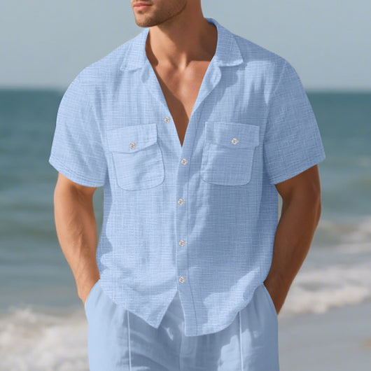Camisa Suelta de Solapa Lisa para Hombre - Estilo Casual Festivo - Image 39