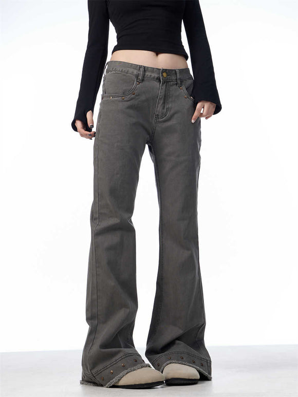 Calça Skinny Retrô de Cintura Alta Elástica com Boca de Sino para Mulher