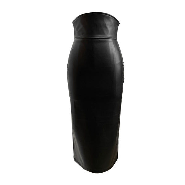 Falda Midi de Cuero PU Cintura Alta con Bolsa Integrada - Slim Fit - Image 6