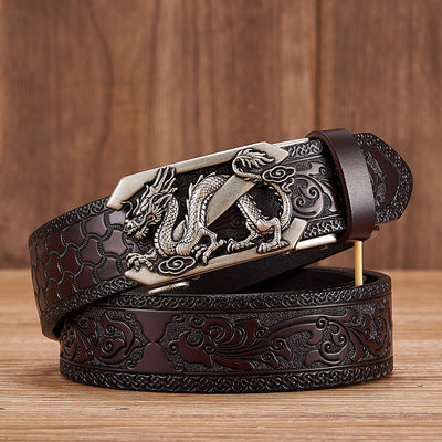 Cinturón de Cuero Grabado para Hombre con Hebilla Dragón Automática - Image 11