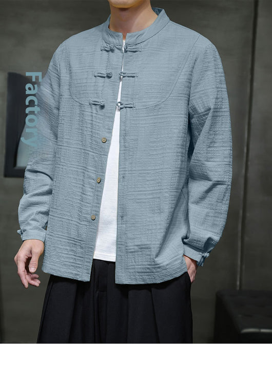 Camisa Retro Tang Chino - Algodón y Lino con Cierre Tradicional para Hombre - Image 30