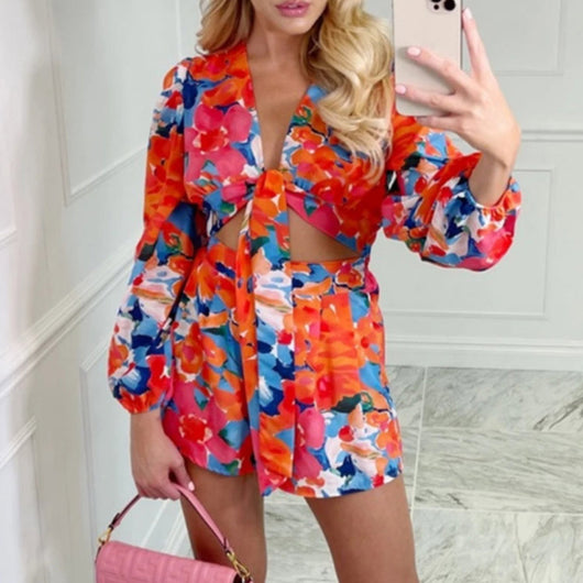 Jumpsuit Otoño Elegante con Escote V y Detalles de Encaje