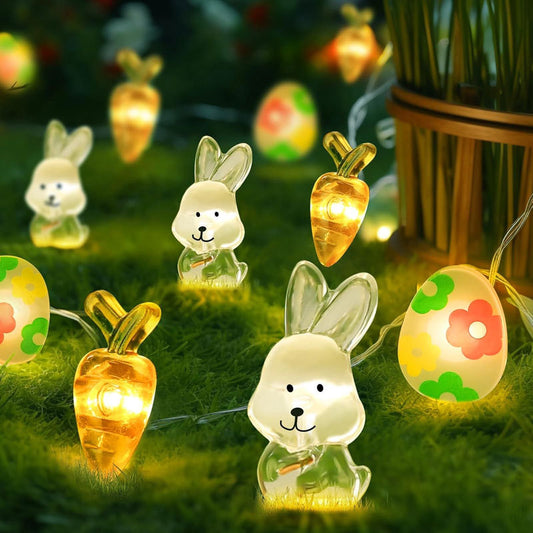 Guirnalda Luminosa Decorativa Forma Zanahoria y Conejo para Pascua