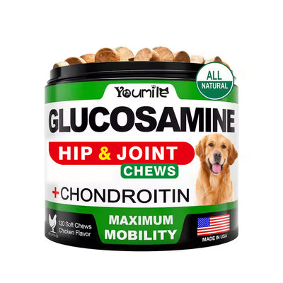 Youmile Glucosamine Hip & Joint Chews for dogs, chicken flavor, 120 soft chews, with a Golden Retriever. - Image 6