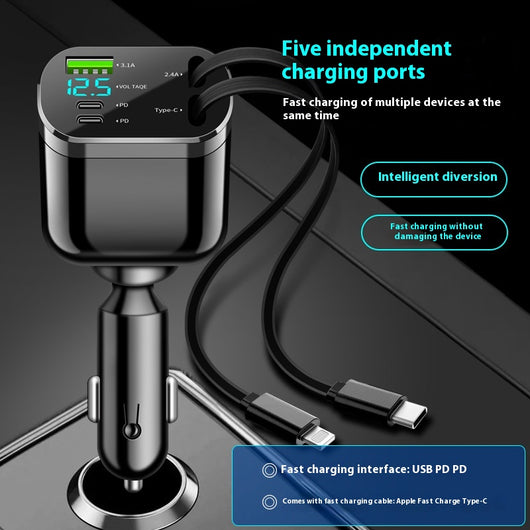 Cargador de Auto Encendedor Doble con Cable Flexible Plegable - Image 3